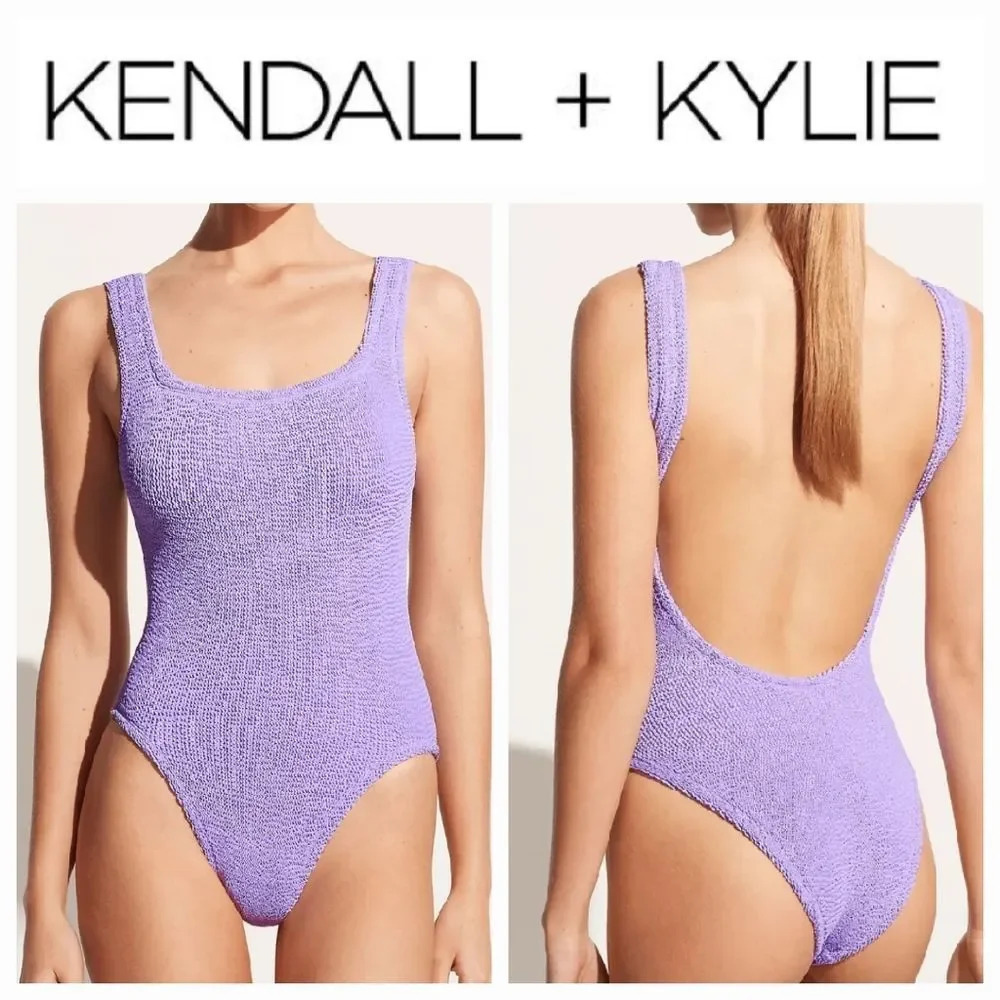 Kendall & Kylie Seamless Cheeky One-Piece Swimsuit Lavender Purple sz Me…